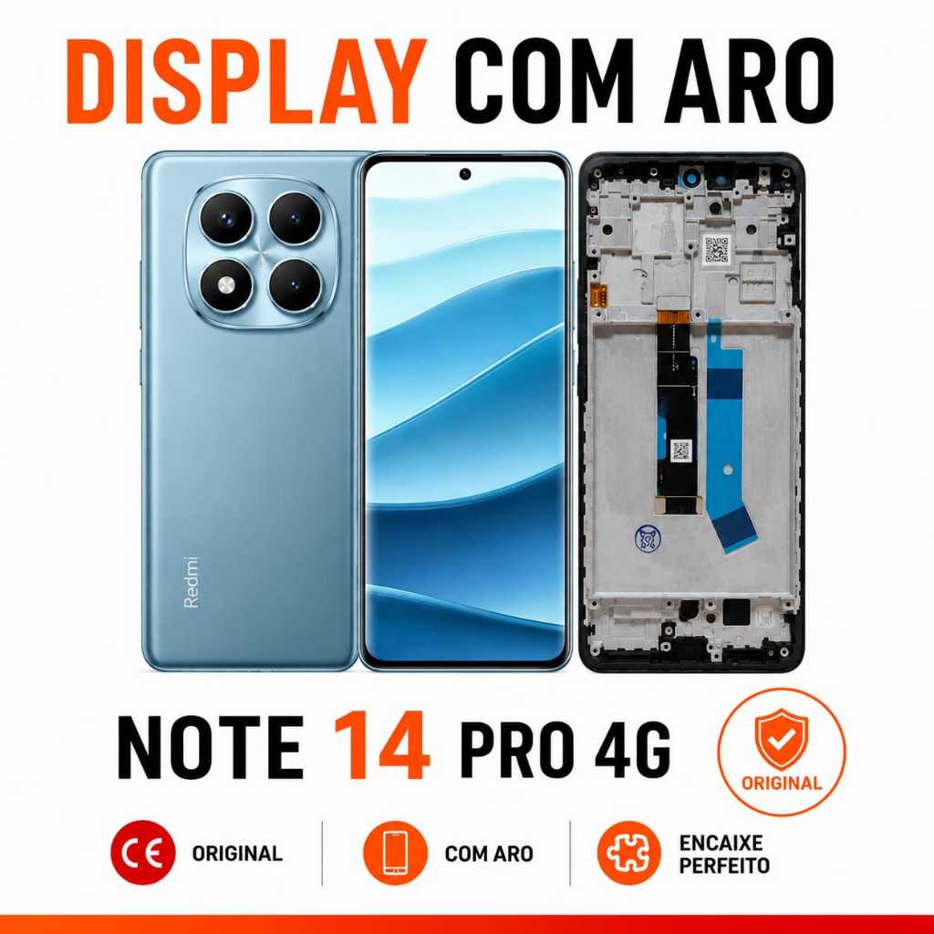 Display Redmi Note 14 Pro 4G Com Aro AMOLED Original Tela Frontal Carcaça Chassi Módulo Com Digital