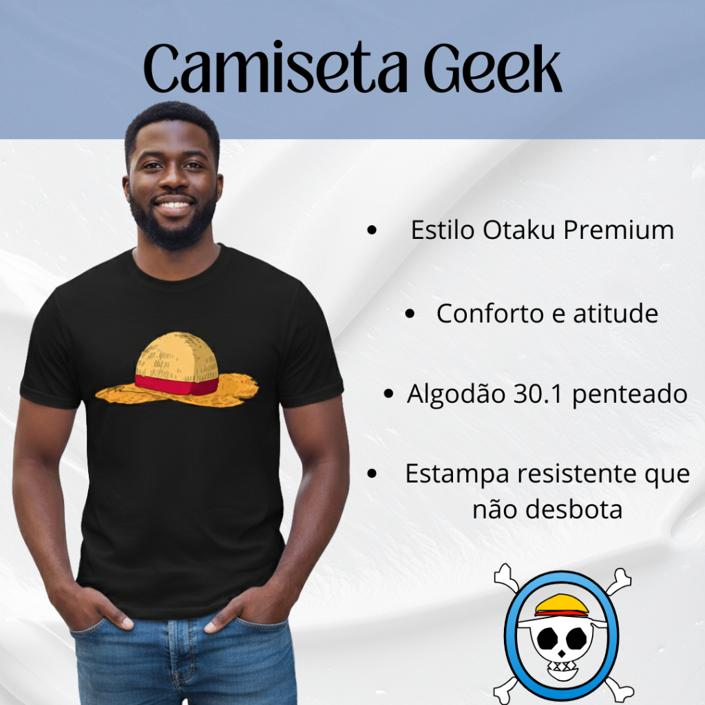 Camiseta One Piece Chapéu De Palha Unissex 100% Algodão Alta Qualidade Top Anime Manga Envio Rápido