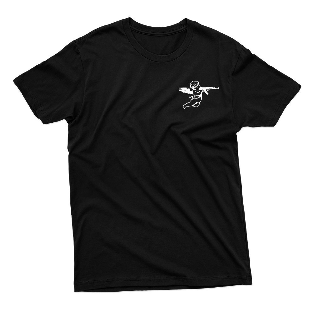 Camiseta Anjo Com AK47 Old School Unissex 100% Algodão Alta Qualidade Varias Cores