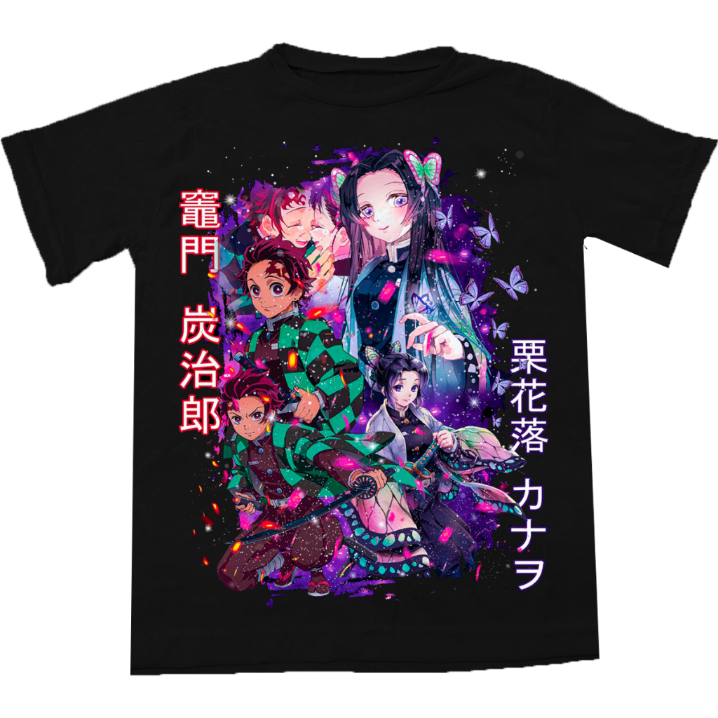 Camisa Masculina Camiseta Alta Qualidade 100% Algodão Estampa Tanjiro E Shinobu Do Tamanho 2 ao GG