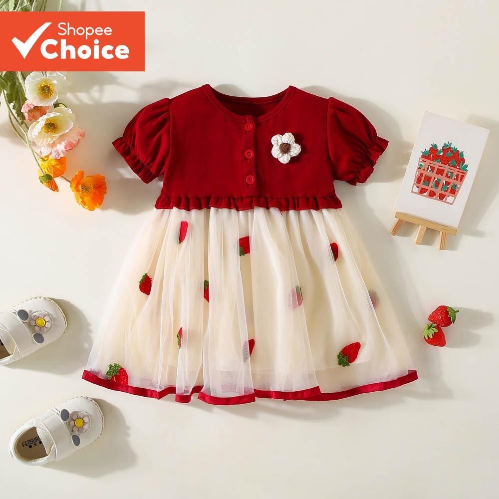 Vestido De Princesa Para Bebês Meninas , Manga Curta Vermelha , Roupa Formal Festa De Casamento Crianças De 9 Meses A 3