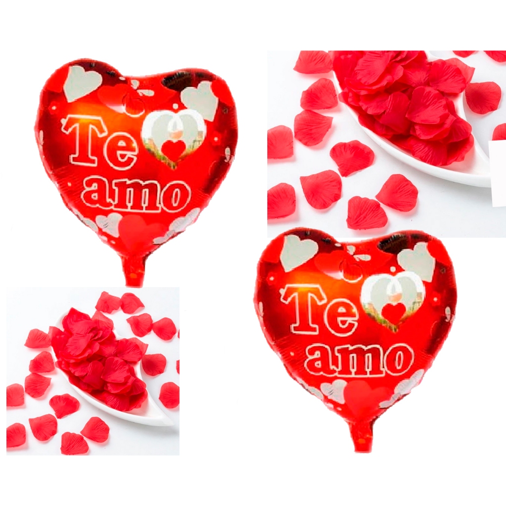 Kit Namorados 4 Balões Te Quero (45cm)+100 Pétalas Vermelhas Casamento/Namoro Decoraçao