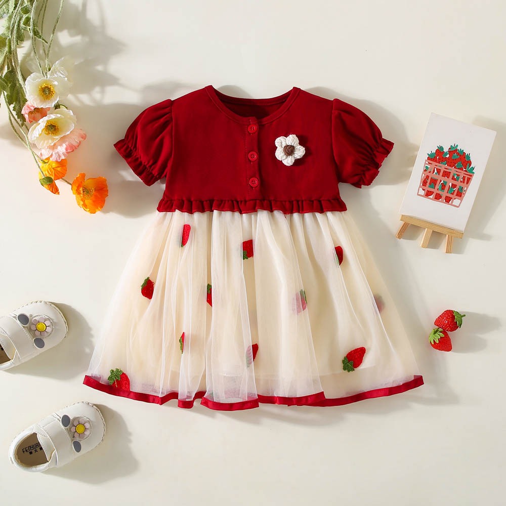 Vestido De Princesa Para Bebês Meninas , Manga Curta Vermelha , Roupa Formal Festa De Casamento Crianças De 9 Meses A 3
