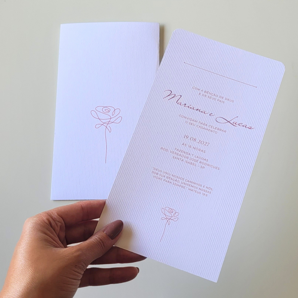 Kit Convite + Envelope Casamento 21x11cm | Rosa Vermelha