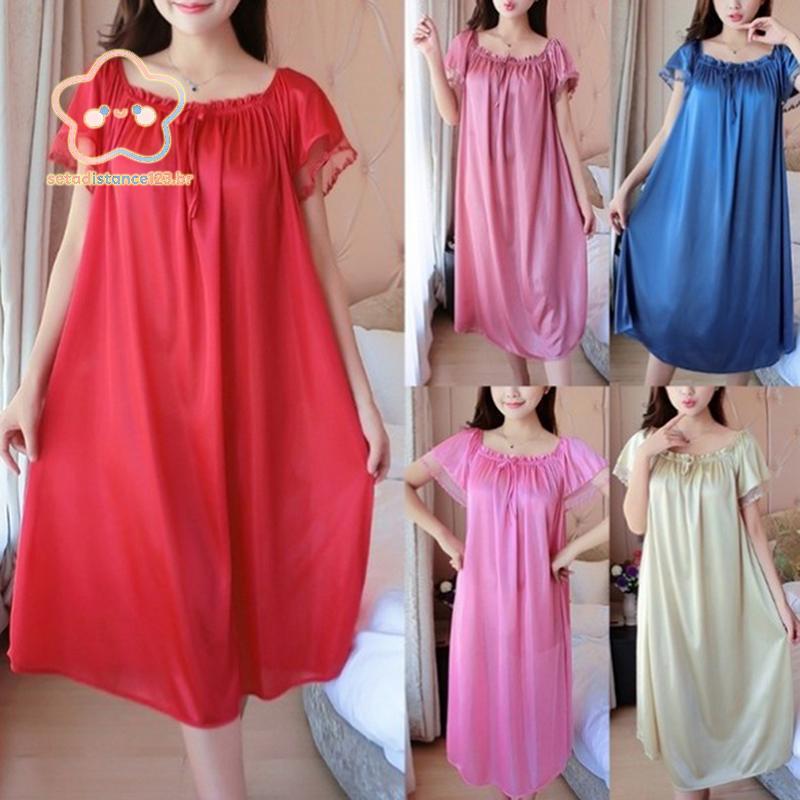 SETAD Ice Silk Satin Pijamas Camisola Mulheres Vestidos De Dormir Plus Size