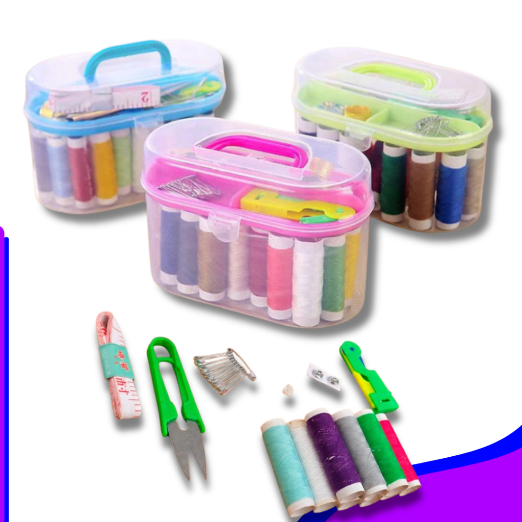 Kit de Costura Mini Maleta Linha De Costurar Fita Métrica Dedal Tesoura Botão Agulha Organizado