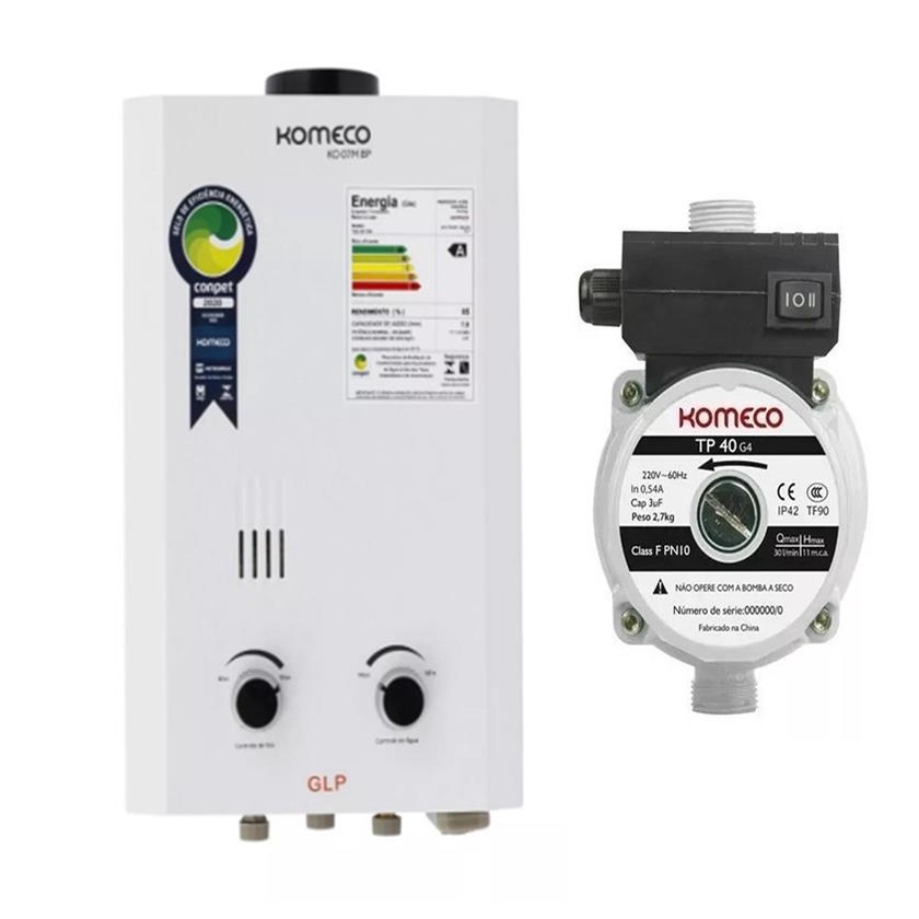 Kit Aquecedor A Gas Glp Slim Ko 07m Bp Branco + Bomba TP40