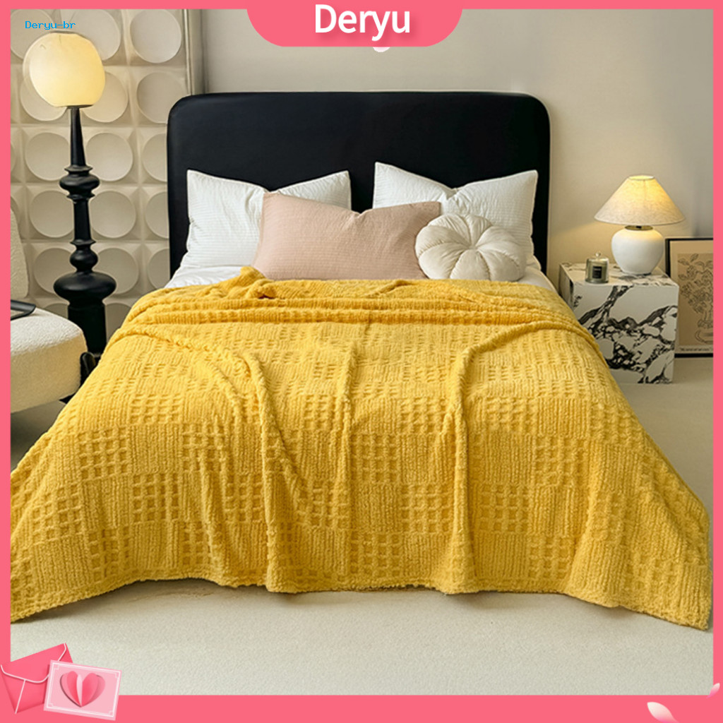 Lightweight Warm Throw Waffle Blanket 3d Checkered Plush – Soft Cozy Milk Fleece Solid Color for Couch Bed Office Naps
