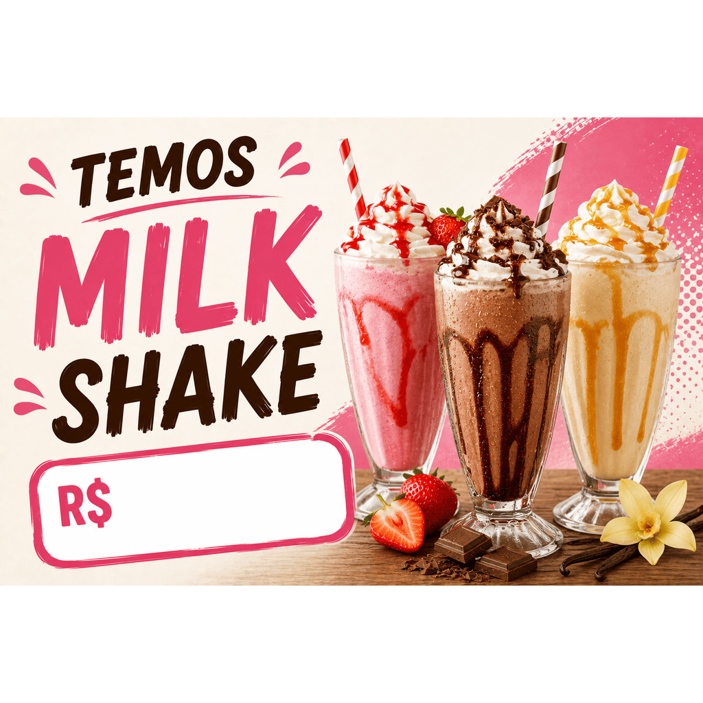 BANNER TABELA DE PREÇO EM LONA 90X50 4 ILHOIS MILK SHAKE