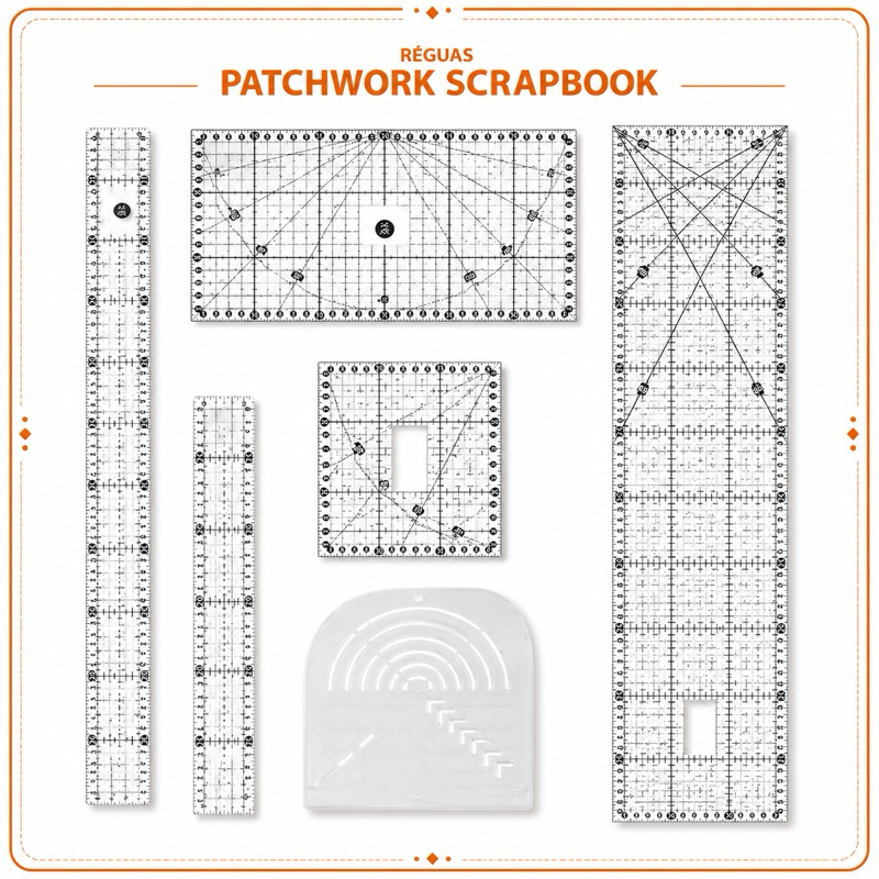 Réguas Patchwork Scrapbook Kit 6 un - 5x30 5x60 15x15  15x60 5x30 + Cx Leite