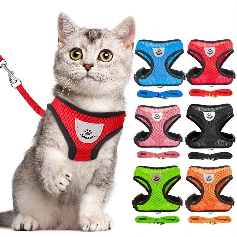 (Normma) Cat Harness Ajustável Poliéster Malha Respirável Macio Colete Andando Leash Chumbo Colorido Para Small Medium