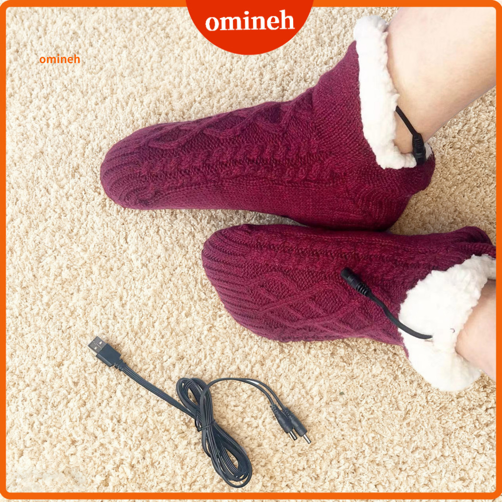 Electric Heating Socks 1 Pair Usb Fleece Winter for Men Women Soft Thermal Foot Warmers with Non-slip Grippers Cozy Knit