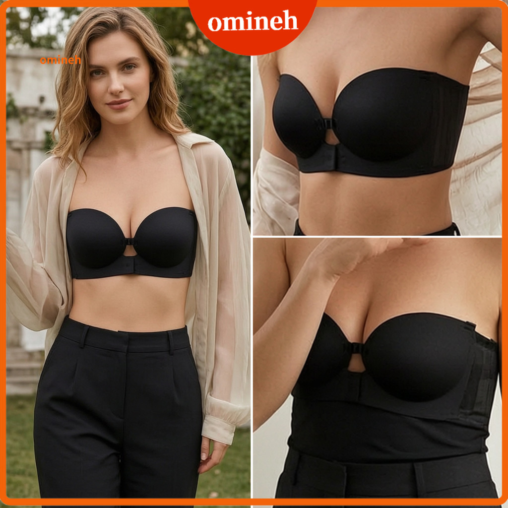 Breathable Women Bra Strapless Front Closure Push-up for No Underwire Padded Bandeau Bralette with Detachable Straps Non