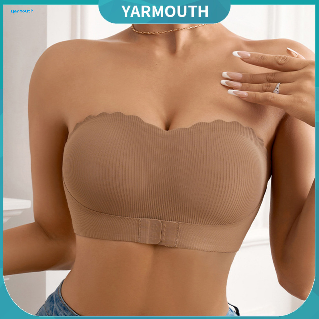 Invisible Bra for Evening Gown Women’s Wireless Strapless Front Closure Bandeau Non-slip Padded Tube Top Bralette Comf