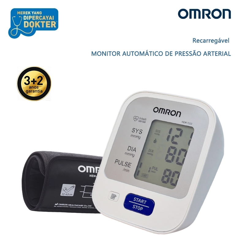 Monitor de Pressão Arterial Omron HEM-7121 Digital - com Carregador Esfigmomanômetro Original