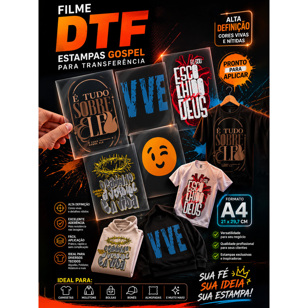 Estampa DTF Gospel Pronta para Aplicação – Frente e Costas A4