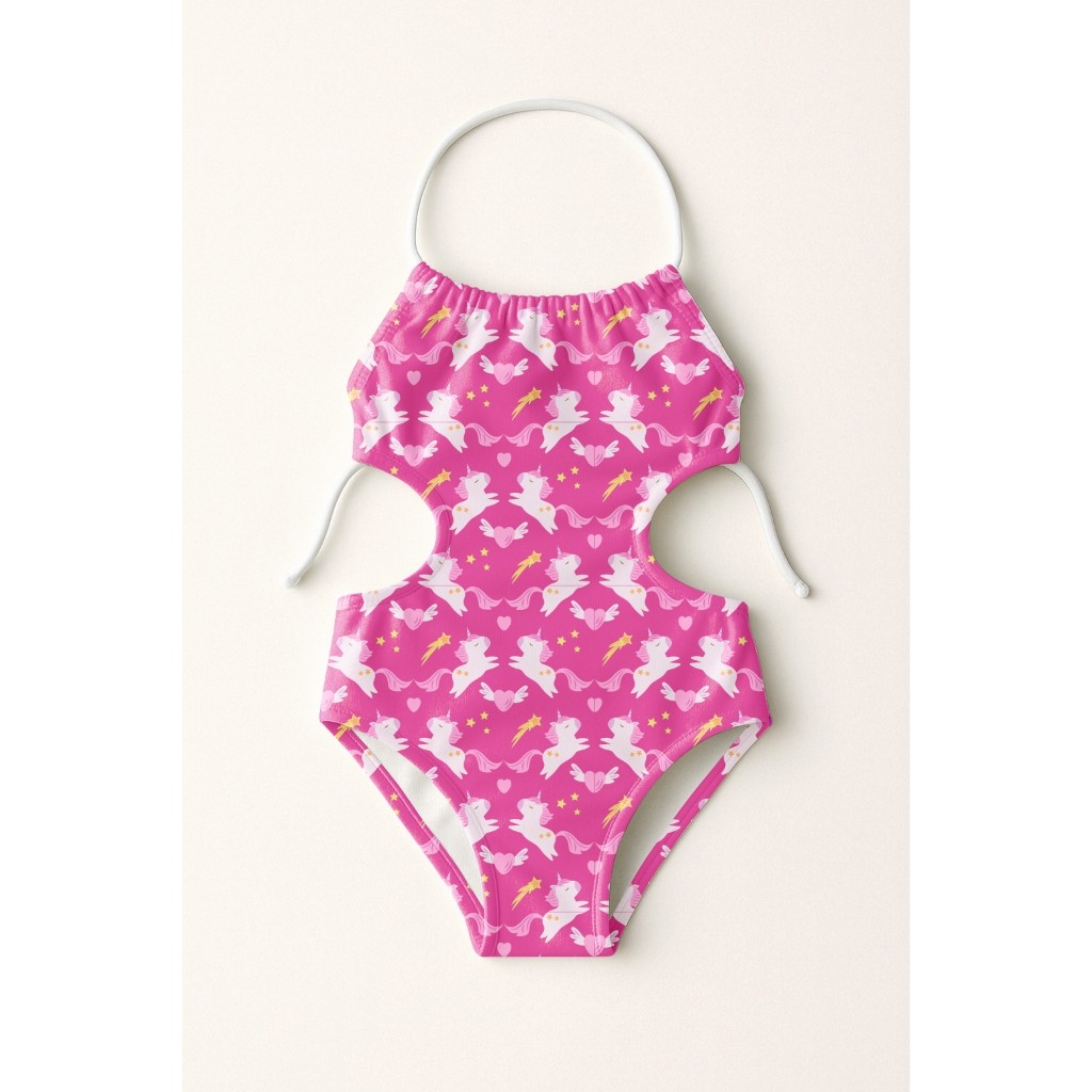 Maiô Infantil Frente Única Menina Feminino Moda Praia Natação Banho Estampas De Unicórnios Fofinhos