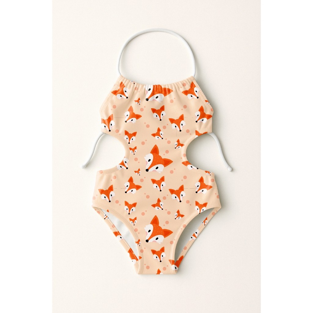 Maiô Infantil Frente Única Menina Feminino Moda Praia Natação Banho Estampas De Raposinhas Fofinhas