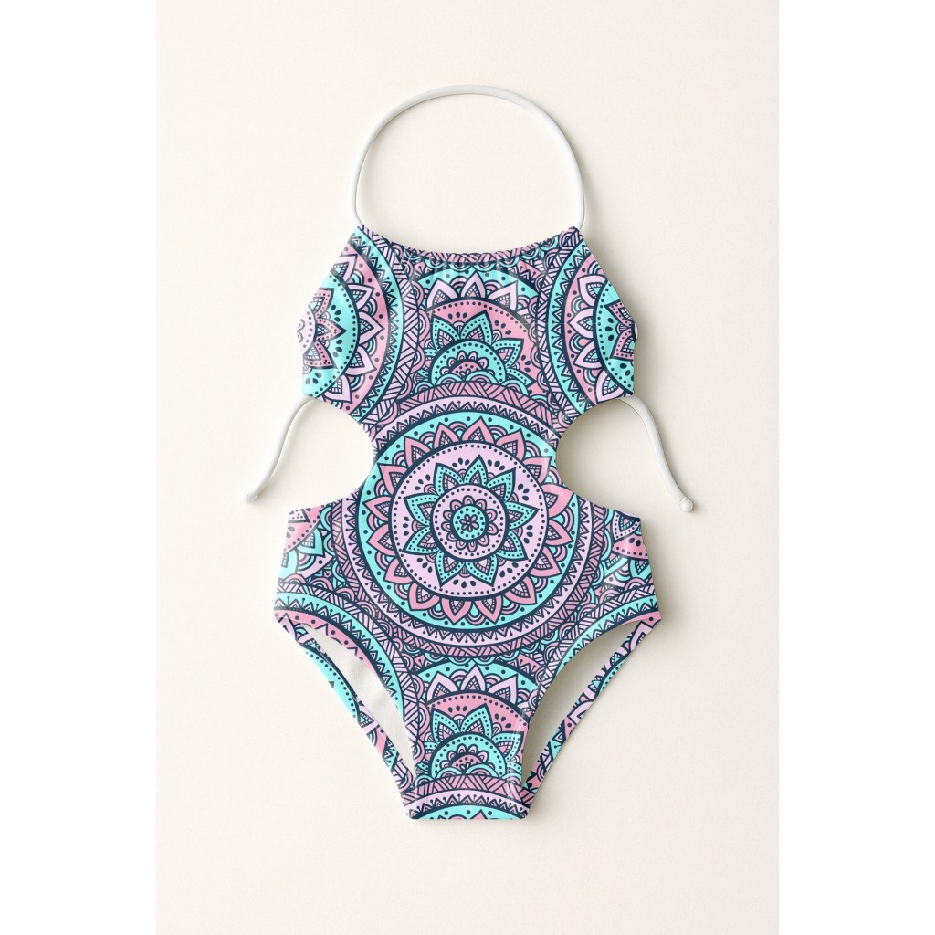 Maiô Infantil Frente Única Menina Feminino Moda Praia Natação Banho Estampas Mandalas Nativas