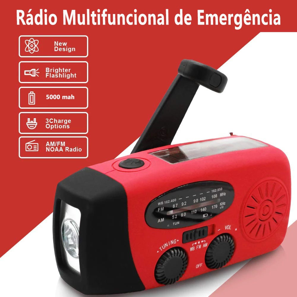 6000mAh Emergency Hand Crank Solar Radio, AM/FM WB Weather Radio, LED Flashlight, Portable Camping Survival Power Bank