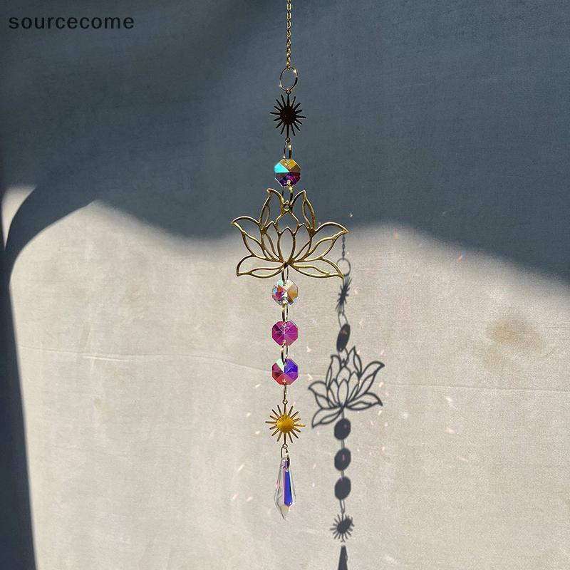 [sourcecome] 1Pc Golden Lotus AB Colorido Gota De Água Decoração De Cristal Pingente Boutique