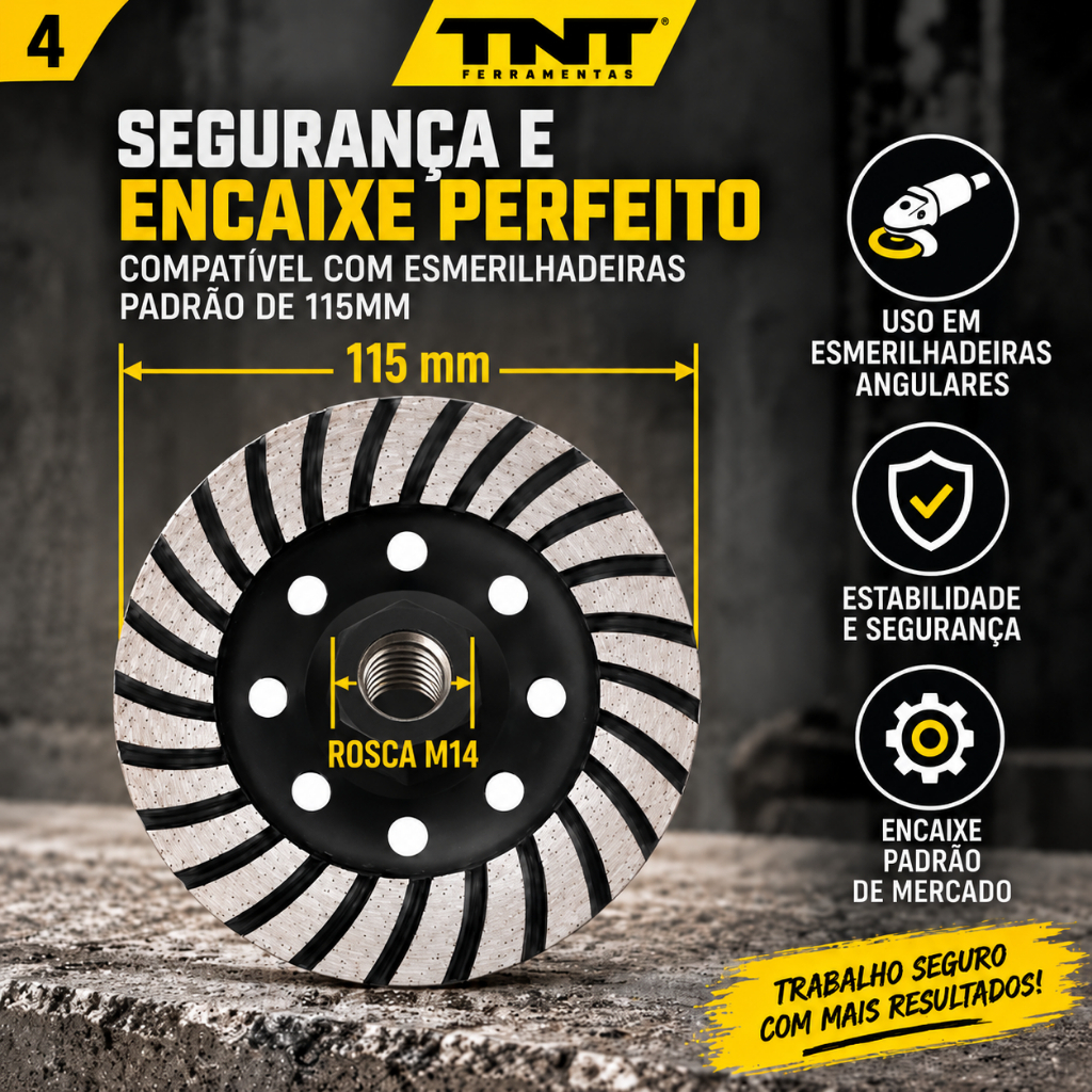 Rebolo Fresa Disco Desbaste Concreto Granito Mármore P/ Esmirilhadeira Rosca M14