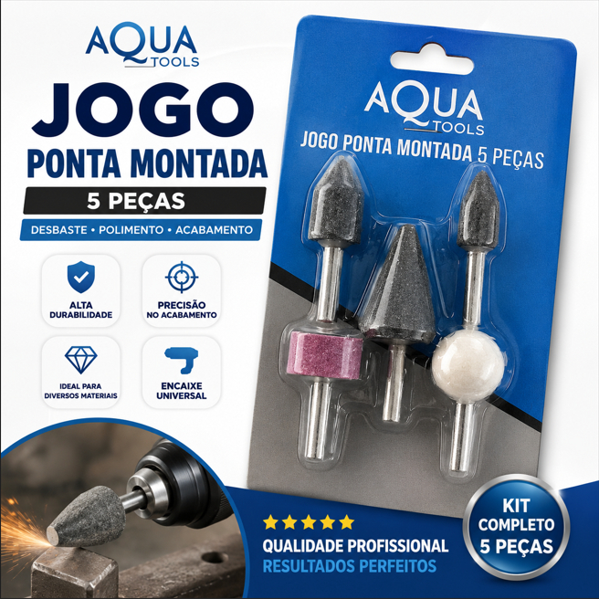 Jogo Ponta Montada Pedra de Moagem Rebolo para Furadeira Kit Desbaste Polimento Acabamento 5Pçs