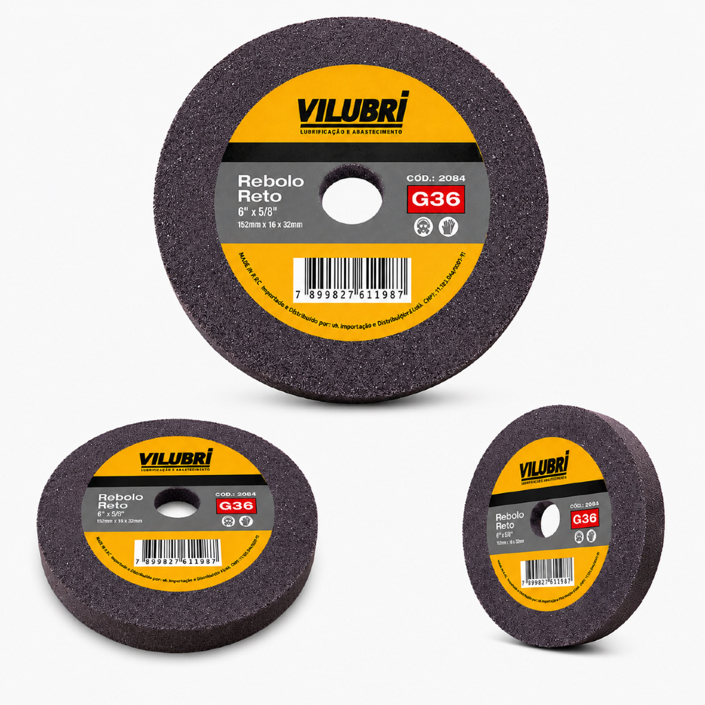 Rebolo Reto Esmeril 152x16mm Grão 36 Para Desbaste Geral Pedra de Amolar Afiação Oficina
