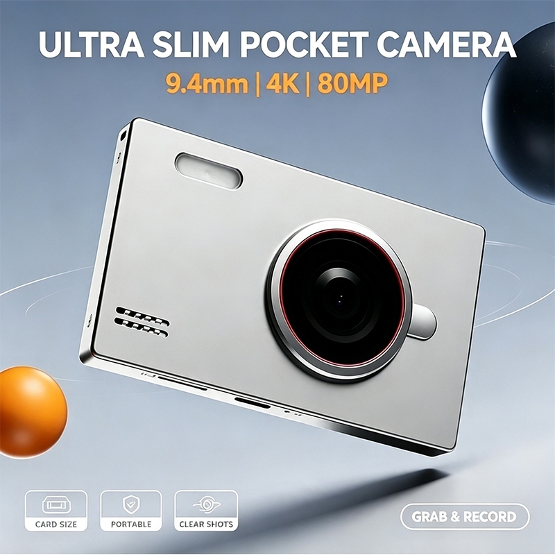 Câmera Digital 4K 80MP 9.4mm Corpo Ultrafino Em Liga De Zinco Com Estabilização EIS Captura De Sorriso Eletrônica Tela I