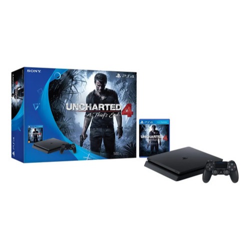 Playstation 4 Slim 500gb Sony 1 Controle + Jogo- Uncharted 4 - Excelente (Recondicionado) Preto