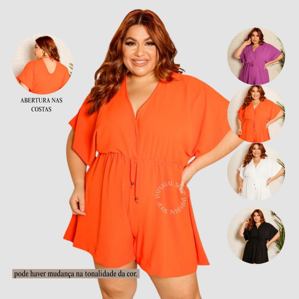 Macaquinho Feminino Curto Plus Size Tamanhos Grandes Sof - A