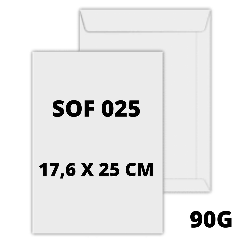 Envelope saco offset (branco) SOF 025 tamanho A5 17,6x25 cm - 100 unidades