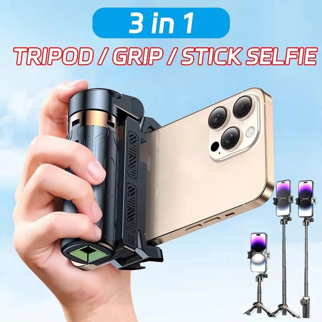 Mini Tripé Estabilizador de Mão Portátil com Pau de Selfie de Rotação 360° e Controle Remoto Bluetooth Sem Fio para
