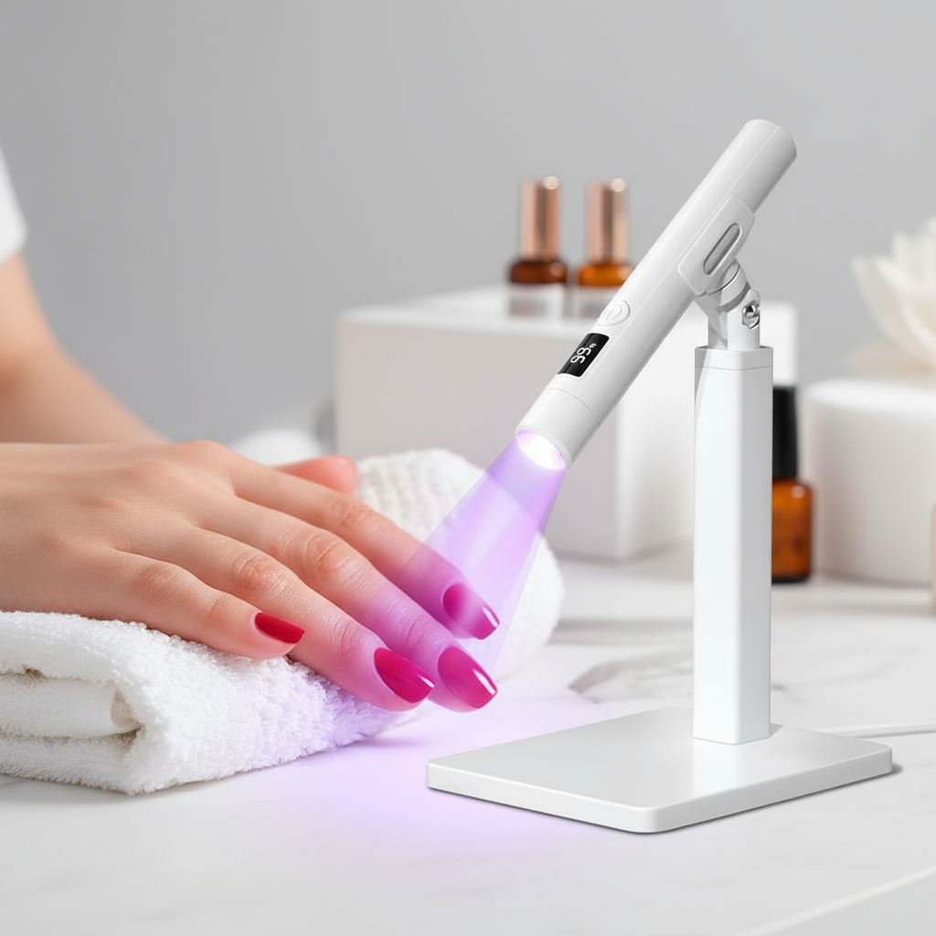 Lâmpada de Manicure Portátil Branca com Tela e Suporte, Rotação 360 Graus, Lâmpada Multifuncional para Aquecimento de