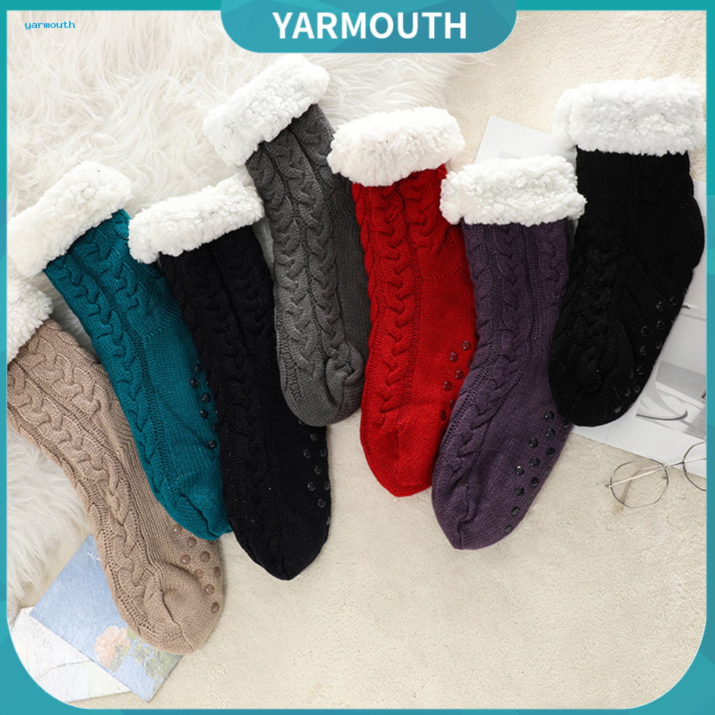 Non-slip Slipper Socks Soft Lining 1 Pair Women’s Cashmere with Dots Thick Warm Winter Home Sleep for Elderly and Ladi