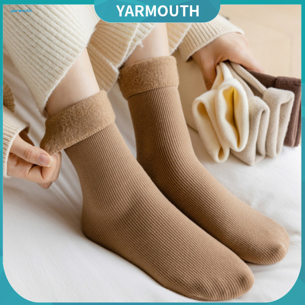 Elastic Socks Non-constricting Ankle 1 Pair Thick Plush Winter for Women Men Mid-calf High Anti-slip Floor Warm Cozy Sle