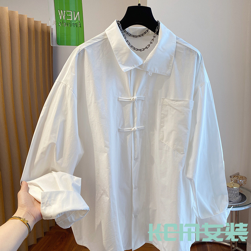 KCM Roupas de Outono 2026 Novo Estilo Nicho Retro Novo Estilo Chinês Luz Estilo Chinês Botão de Disco Camisa de Manga Co