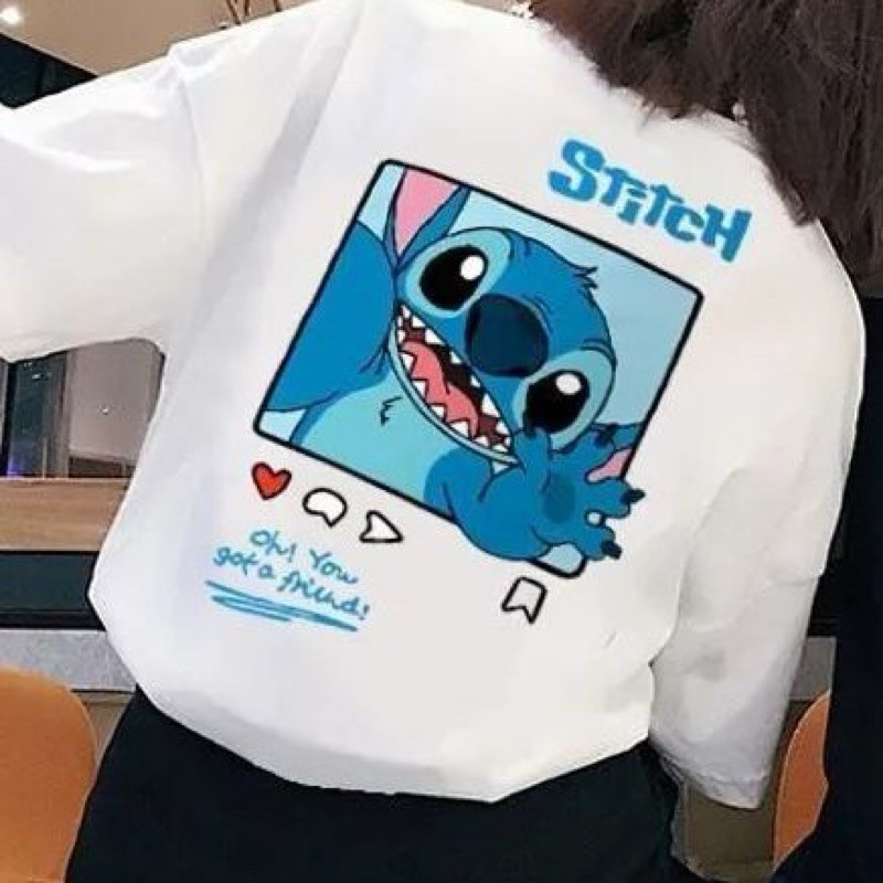 Camiseta Fofa Com Estampa Nas Costa Lilo Ohana Blusa Tecido Algoão Avulsa