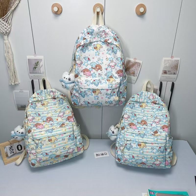 Mochila De Tecido Oxford Com Estampa Completa , Fofa De Desenho Animado , Grande Capacidade , Leve , Diária Para Estudan