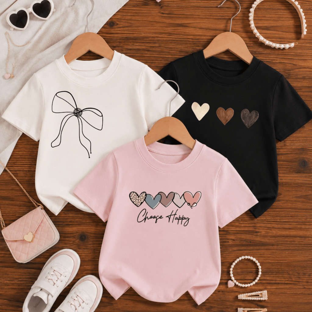 Kit 3 Camiseta Infantil Meninas Estampa Fofa Cute Tecido Leve Variedades 2 Ao 16