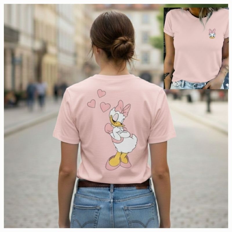 Camiseta Feminina T-Shirt Estampa Pato Margarida Delicada Fofa Tecido Confortável 100% Algodão