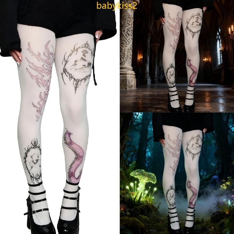 Meia-Calça Feminina Para Festivais Música Uniformes, Estampa Fofa, Estética Gótica, Tecido Respirável, Opaca