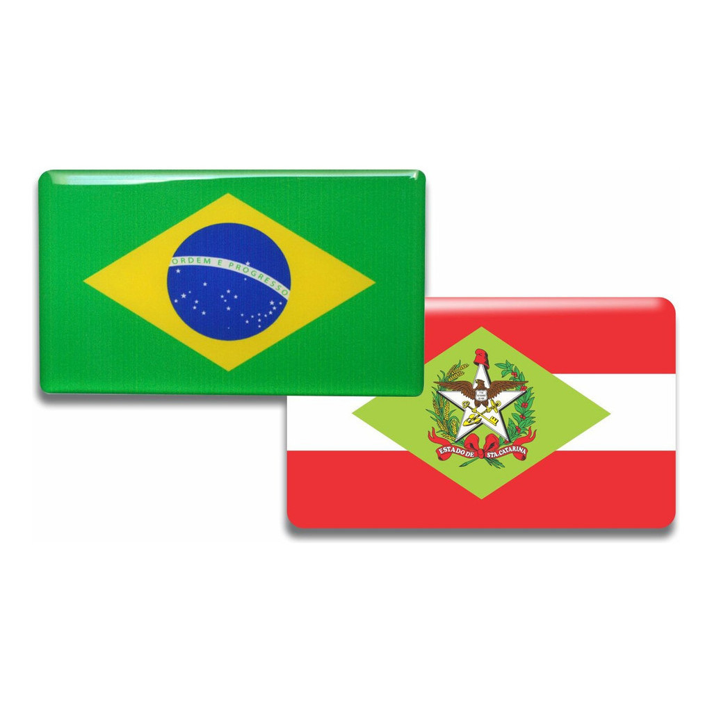 Kit 2 Adesivos Bandeiras Santa Catarina E Brasil Resinada