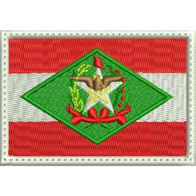 Patch bordado 8x5,5 cm bandeira Santa Catarina colorida com carrapicho p/ costurar ou termocolante