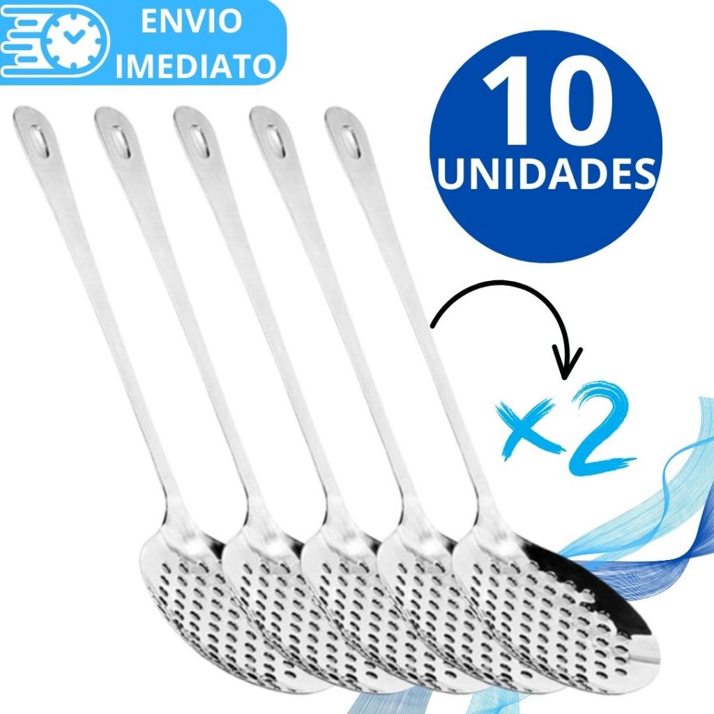 KIT 2/10 Unid Escumadeira Para Fritura Arroz Massas Em Aço Inox Super Resistente Para Casa Cozinha Restaurante Buffet