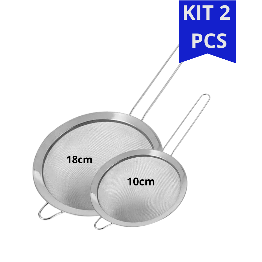 KIT Peneiras Inox 2 10cm e 18cm Um Profissional Multiuso super resistente qualidade premium