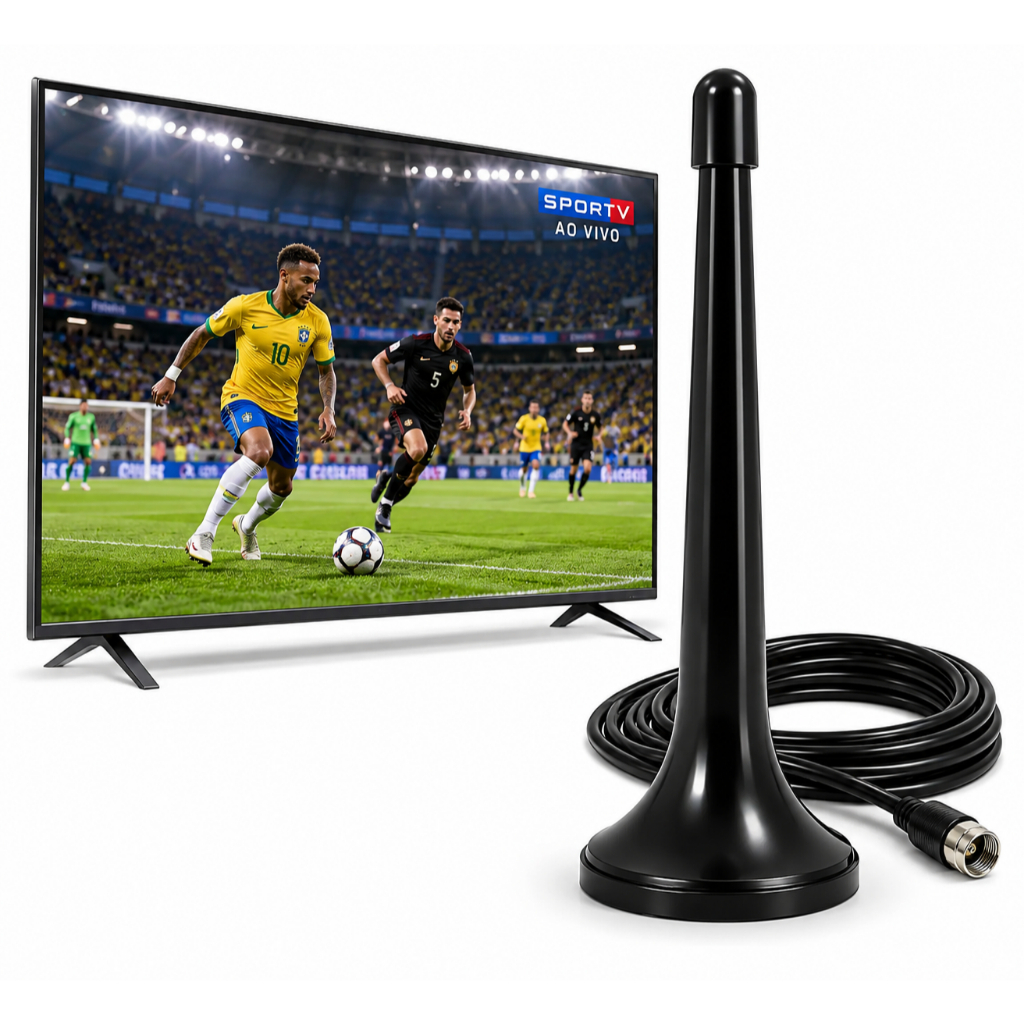 Antena Interna Digital Tomate MTV-3095 para TV HDTV UHF Base Magnética Cabo 3 Metros 470-862MHz