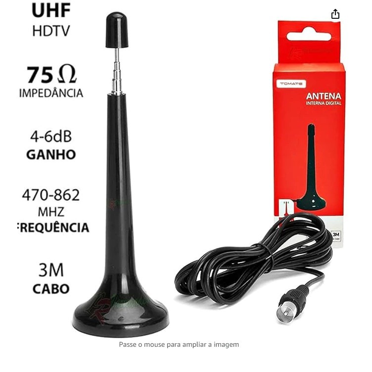 Mini Antena Digital Interna HDTV UHF 3M Tomate - Mtv-3015