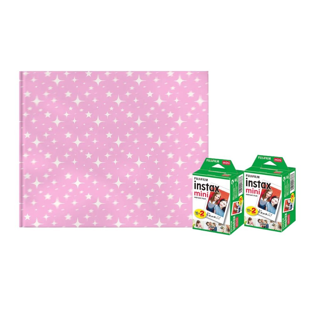 Kit 40 Fotos Instax Mini Fujifilm + Álbum Glitter Rosa