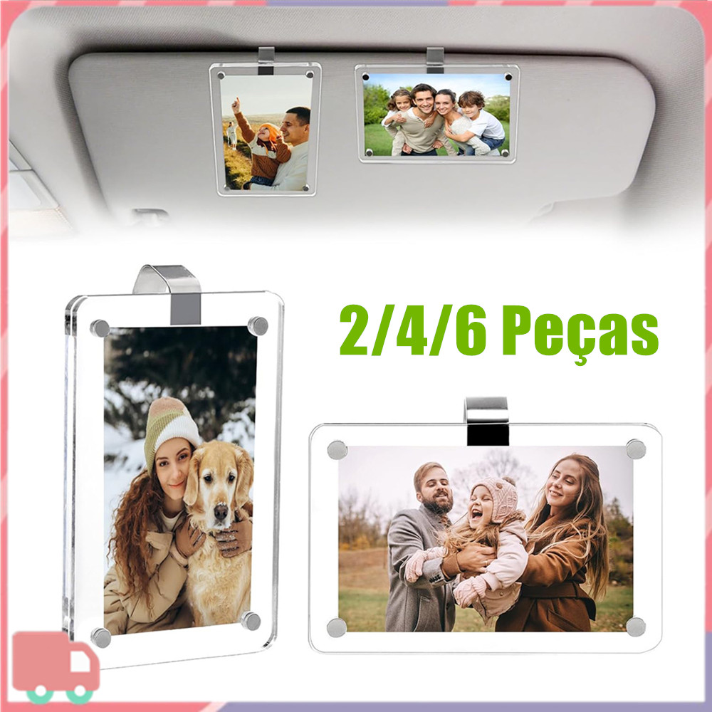 Clipe de Foto para Para-Sol de Carro 2-6, Porta-Retrato Magnético de Acrílico, Compatível com Fotos de 3 Polegadas